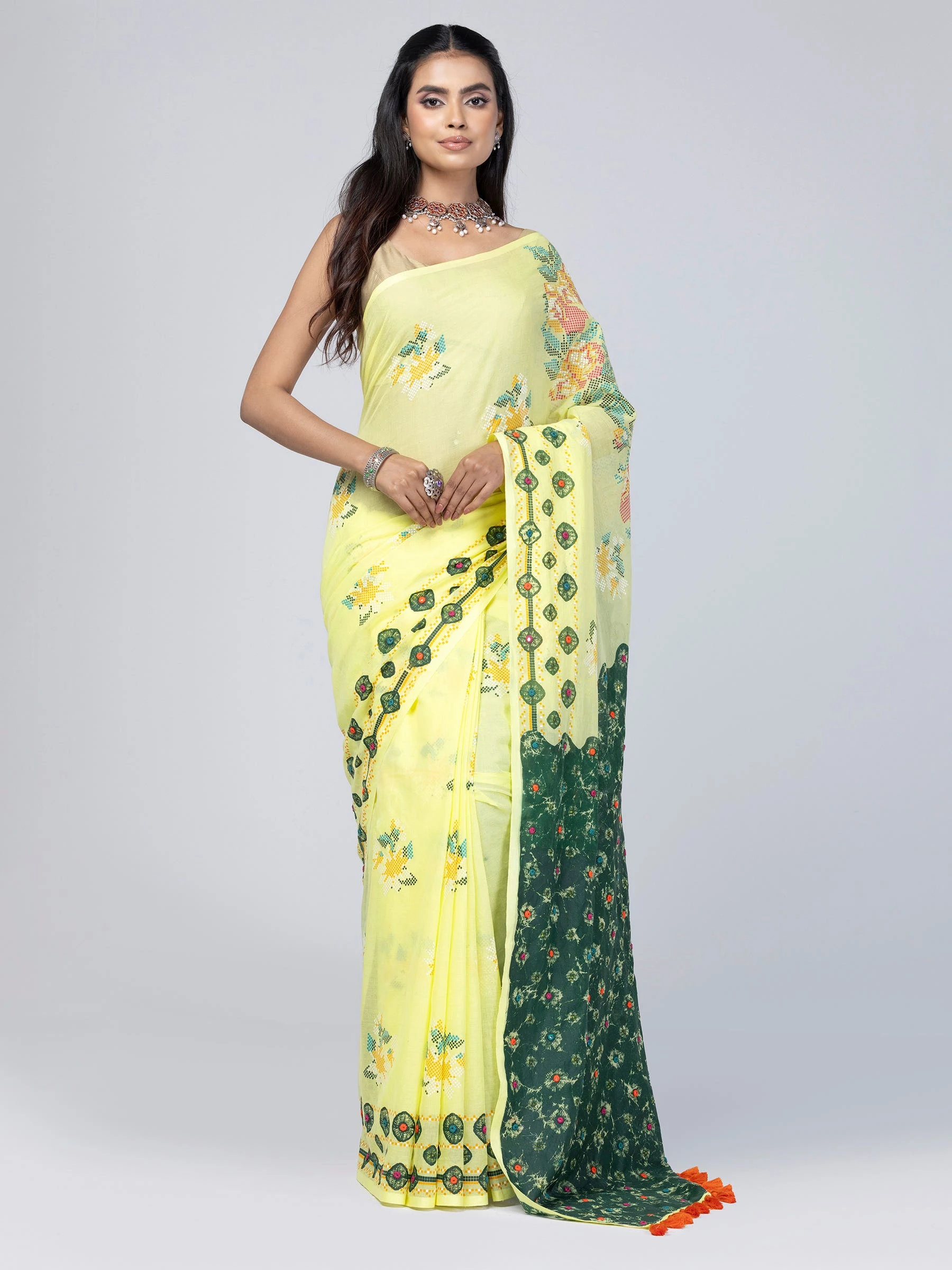 Yellow Printed Cotton Saree